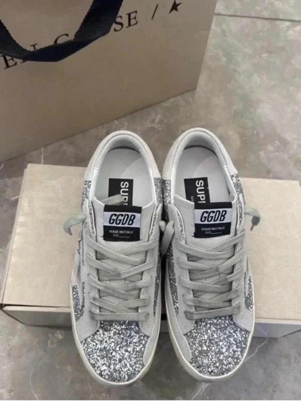 Golden Goose Silver Glitter Superstar Sneakers with Star Detail - Picture 7 of 9
